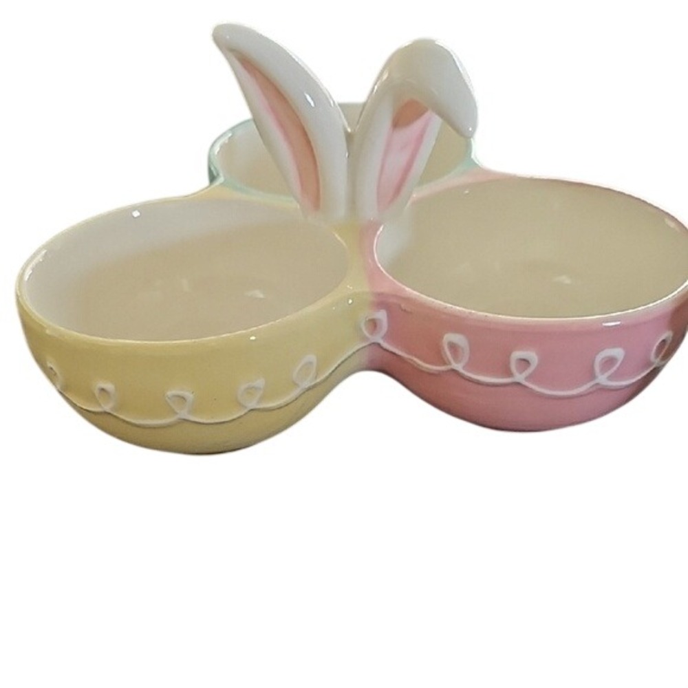 Carrot patch cottage Easter Theme Bunny Ceramic Candy/Appetizer Trio Dish 8"